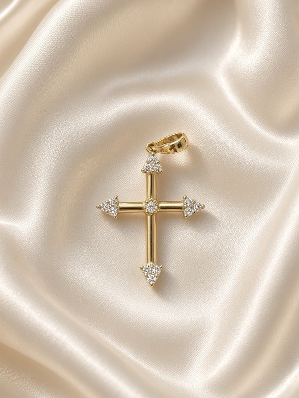 Diamond Bud Cross Pendant