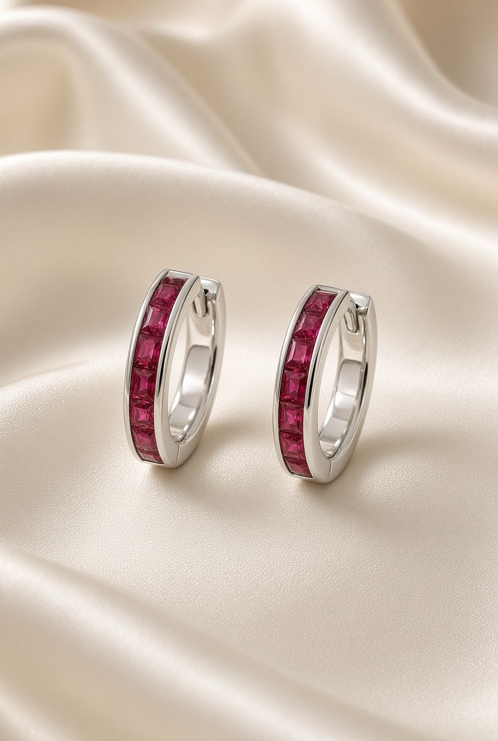 14k W/G Ruby Huggies