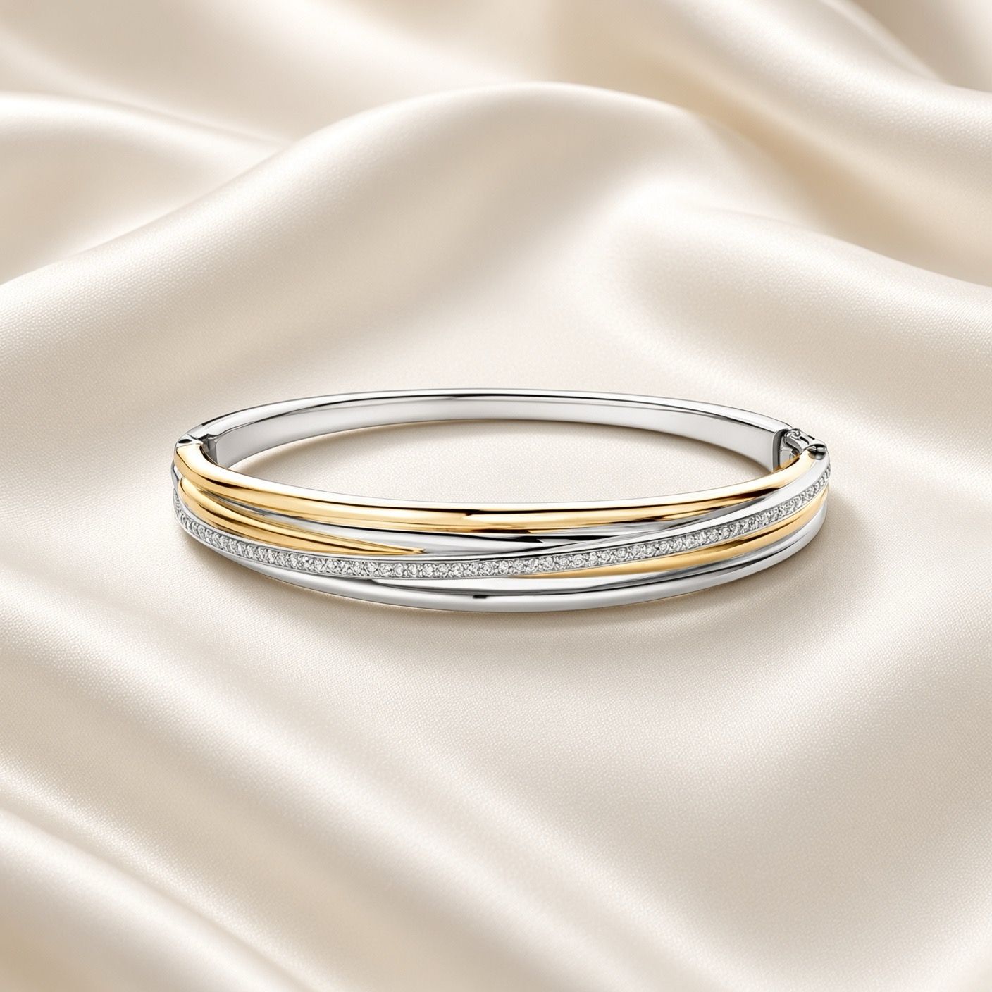 2-Tone Triple Band Bangle with Zirconia