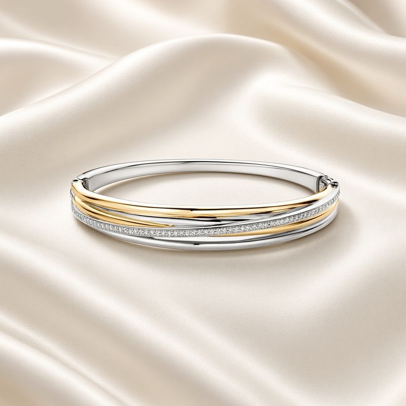 2-Tone Triple Band Bangle with Zirconia