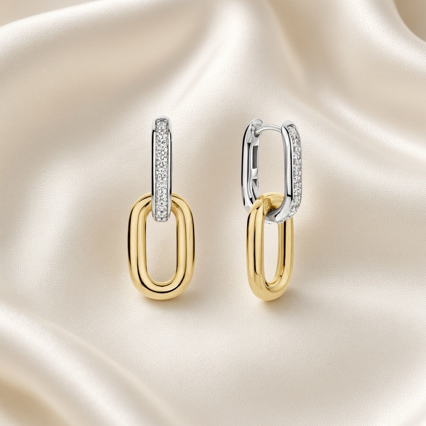 2 Tone Paperclip Dangle Earrings with Zirconia Hoop