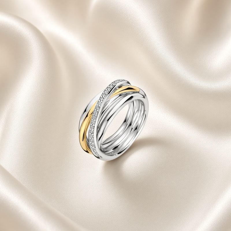 2 tone Crossover Ring with Zirconia