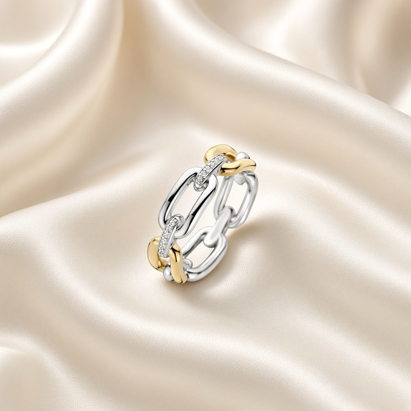 2 Tone Link Ring with Zirconia