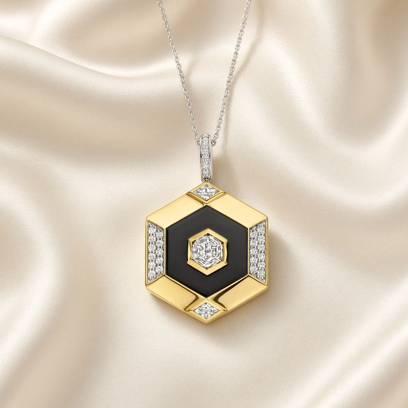 2 Tone Hexagon Black Zirconia Pendant