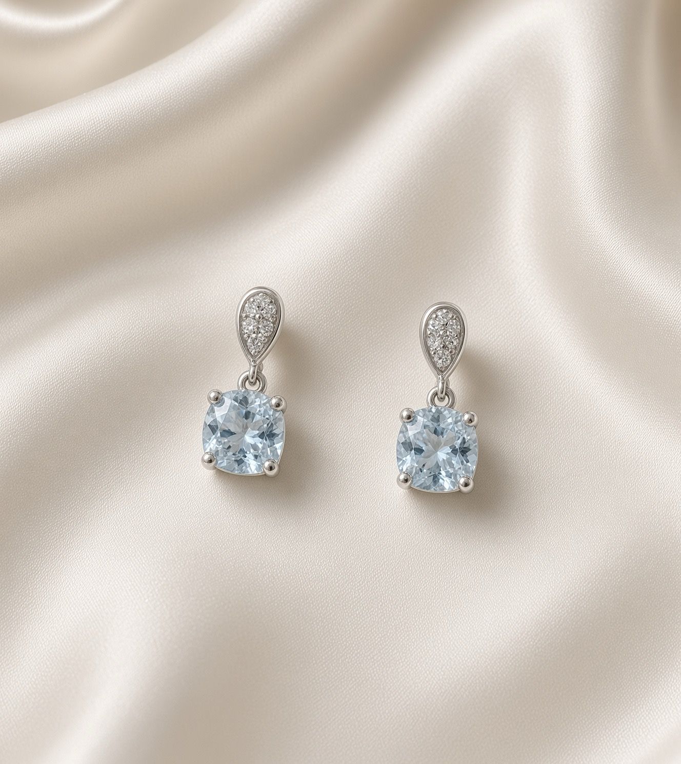 14K W/G Aqua &amp; Diamond  Earrings, AQ: 1.70ct D: 0.72ct