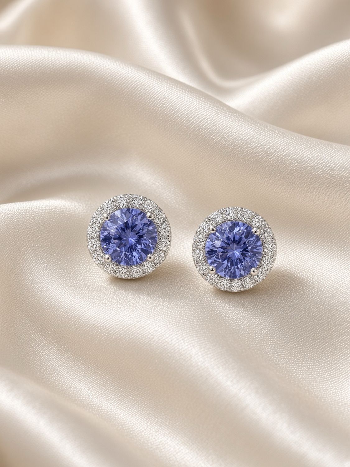 Tanzanite &amp; Diamond Halo Studs
