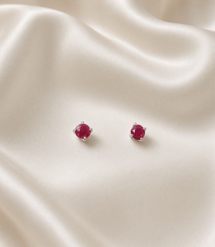 14k W/G Ruby Stud Earrings,  R: 0.62ct