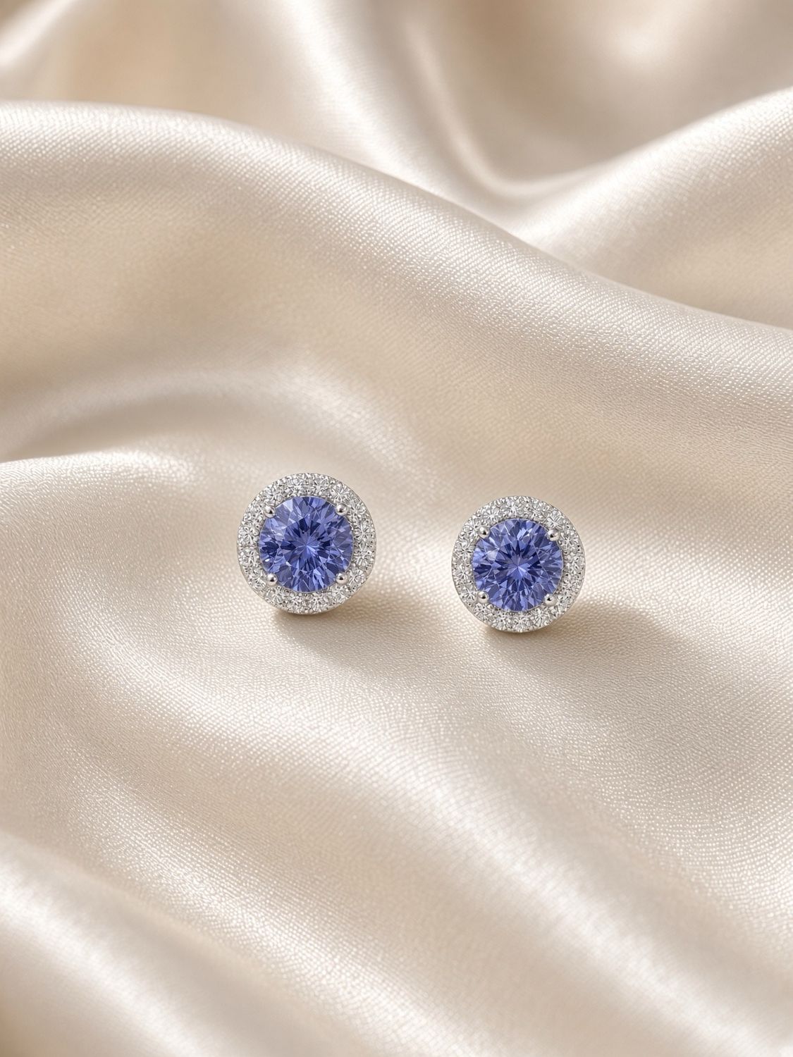 Petite Tanzanite &amp; Diamond Halo Studs