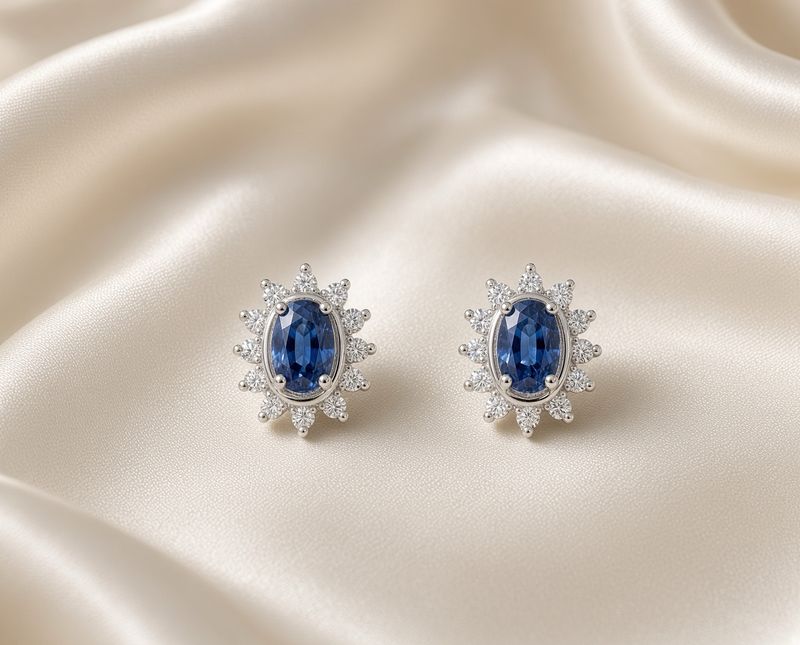 14k W/G Sapphire Diamond Earrings,  S: 0.58ct, D: 0.20ct