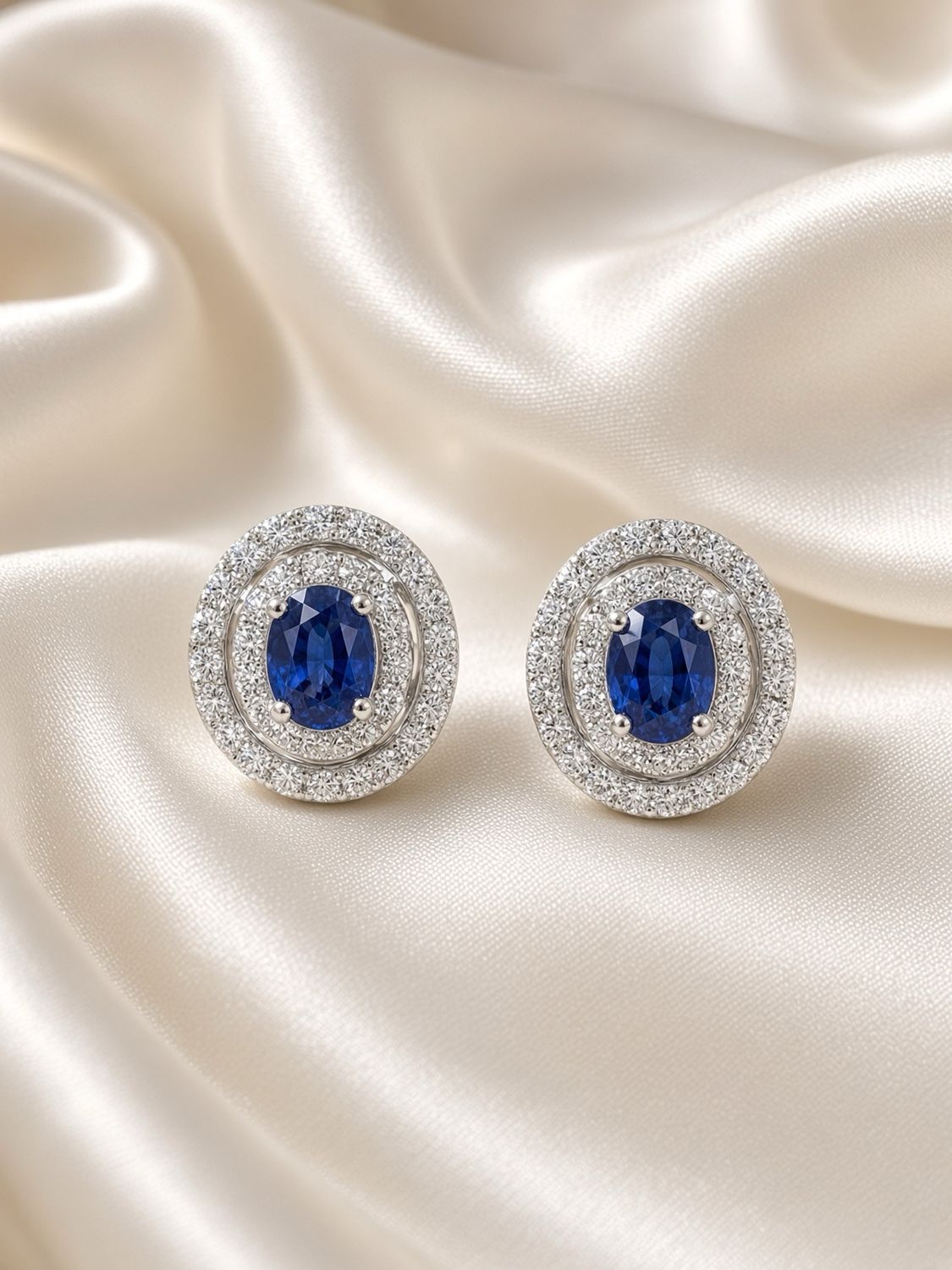 Sapphire &amp; Diamond Halo Earrings