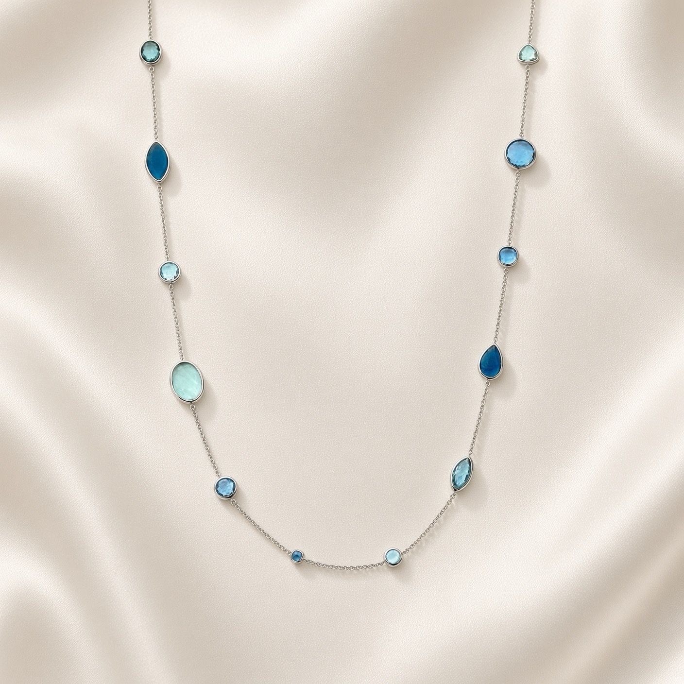 Long Necklace with Blue Stones