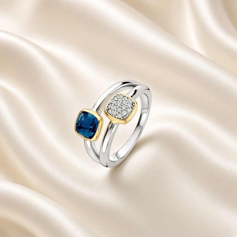 Dark Blue and Pave Zirconia Split Ring