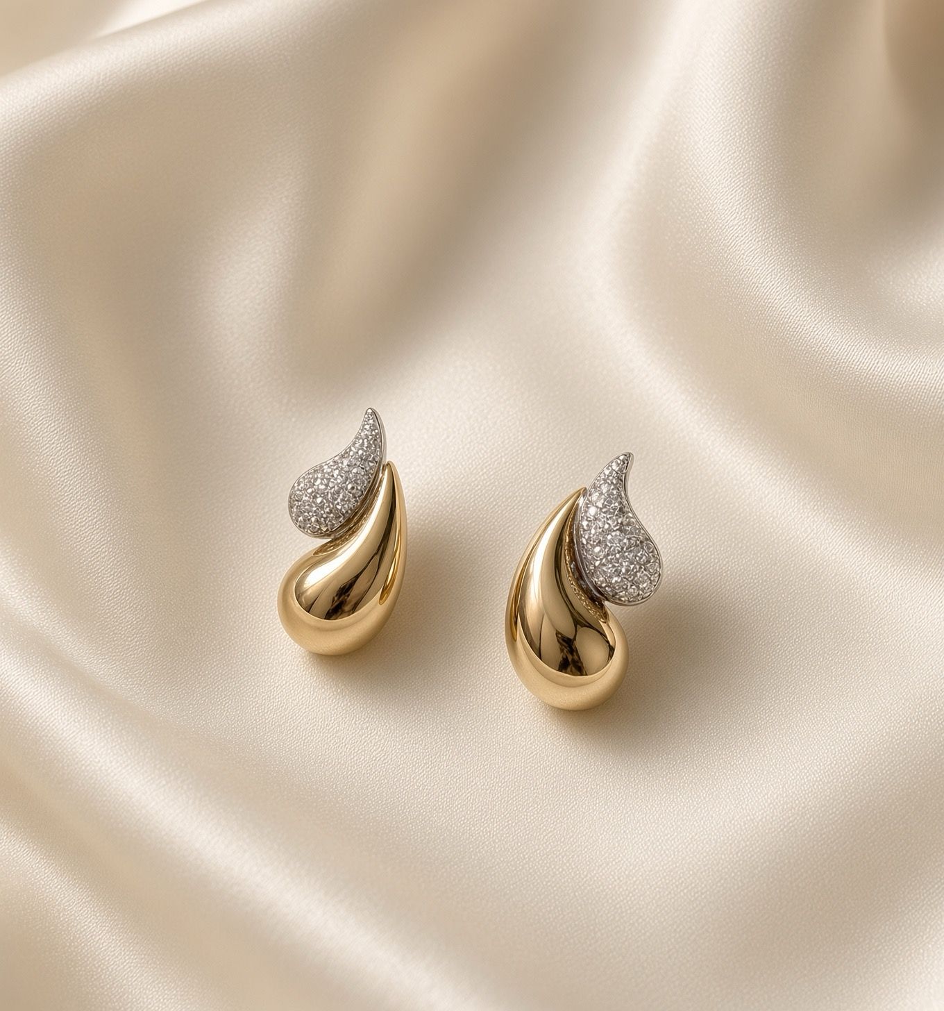 14K Y/G Tear Drop Pave Diamond Stud Earrings, D: 0.24ct