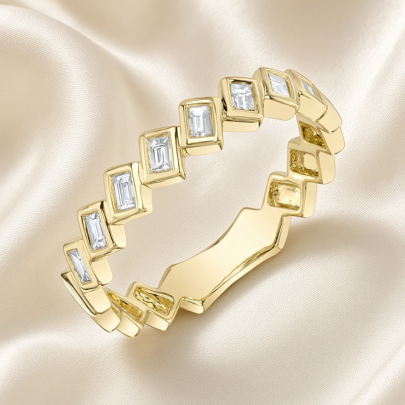 14K Y/G Slanted Baguette Diamond Stackable Ring, D: 0.26ct
