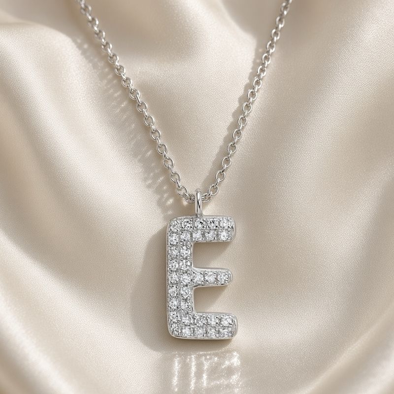 Pavé Bubble Initial E Necklace