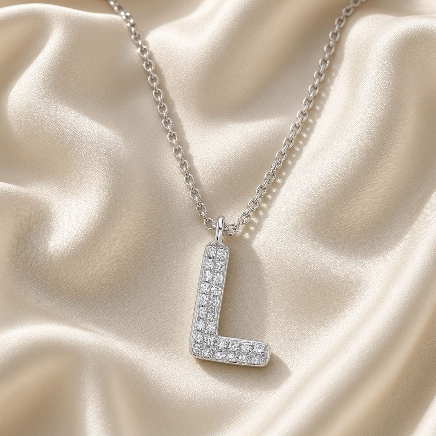 Pavé Bubble Initial L Necklace
