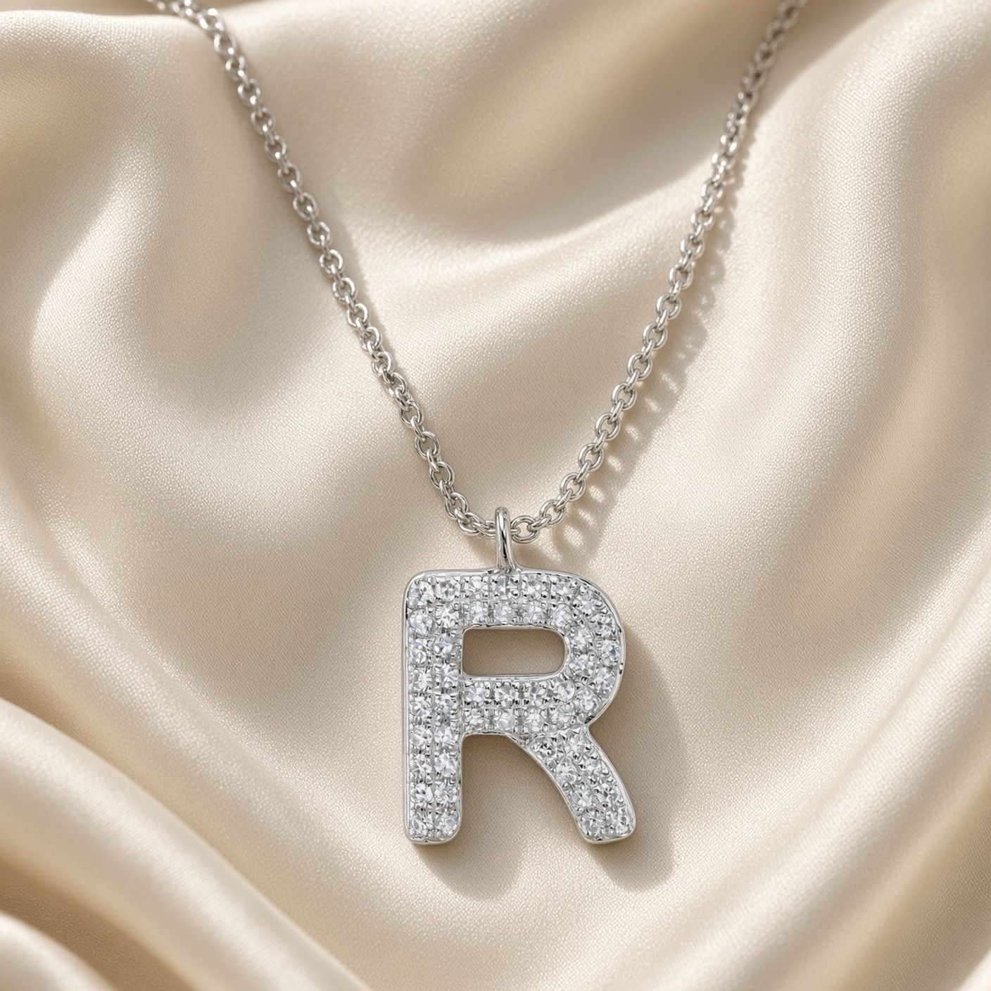 Pavé Bubble Initial R Necklace