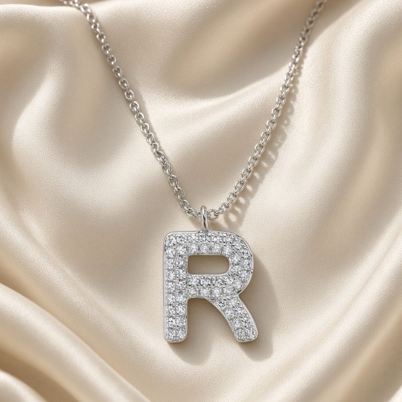 Pavé Bubble Initial R Necklace