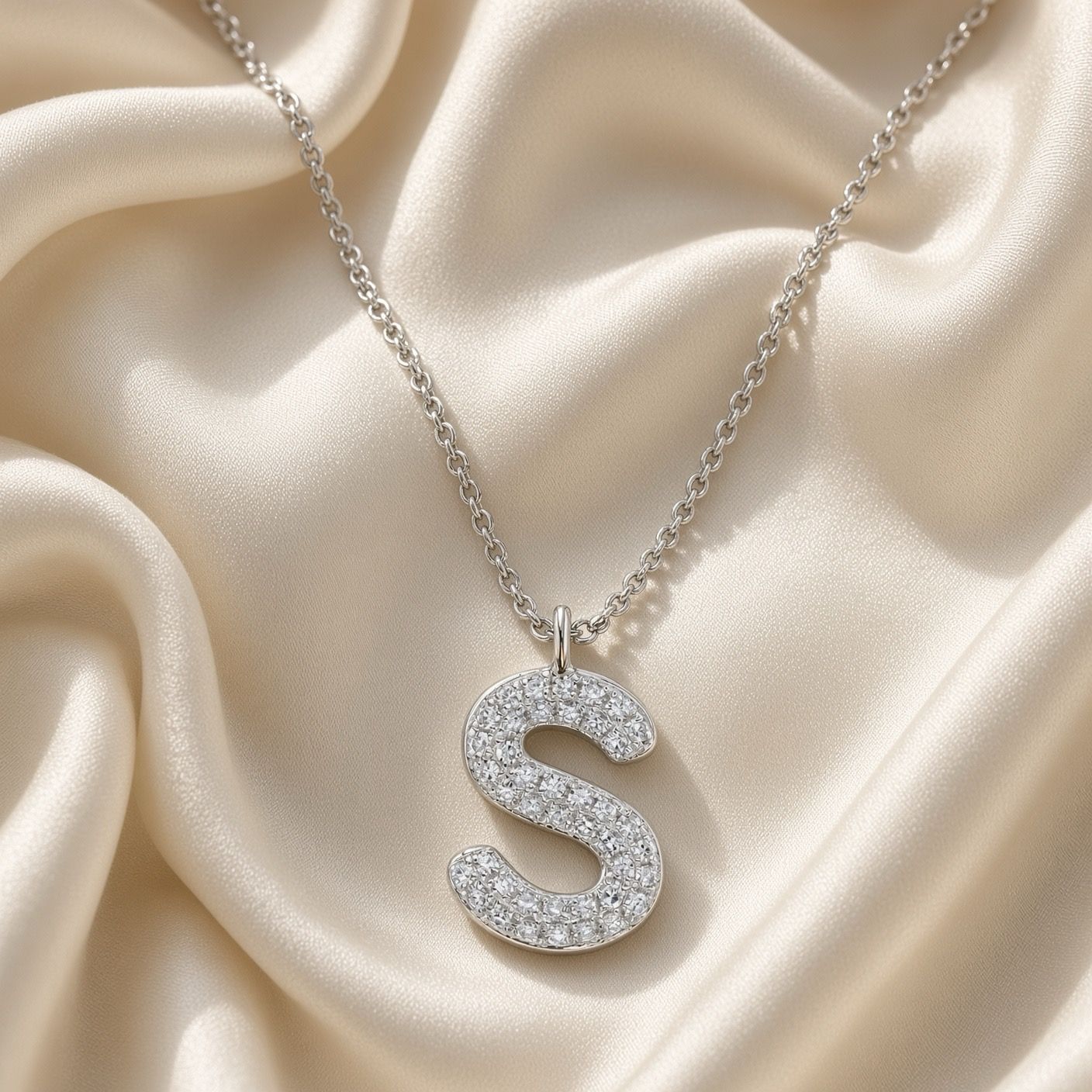 Pavé Bubble Initial S Necklace
