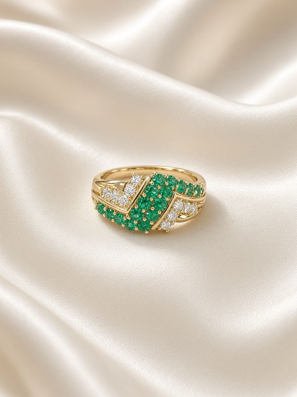 Emerald &amp; Diamond Chevron Ring