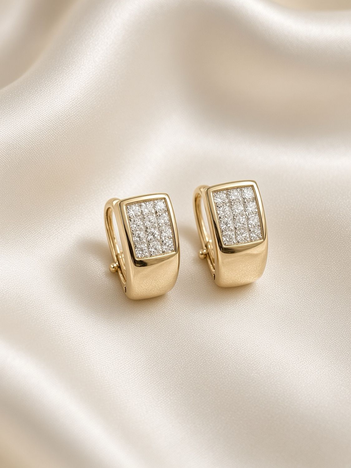 Diamond &amp; Polished Gold Omega Earrings