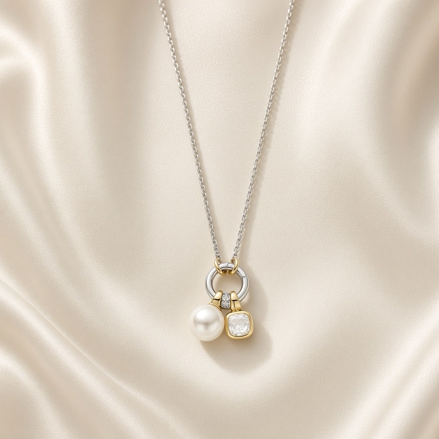 Yellow Gold Plated Pearl Charm Necklace