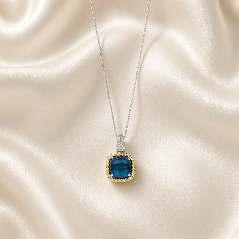 Dark Blue Cushion Cut Pendant