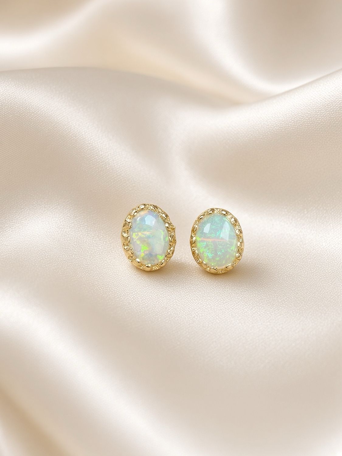 Gold Trim Opal Studs