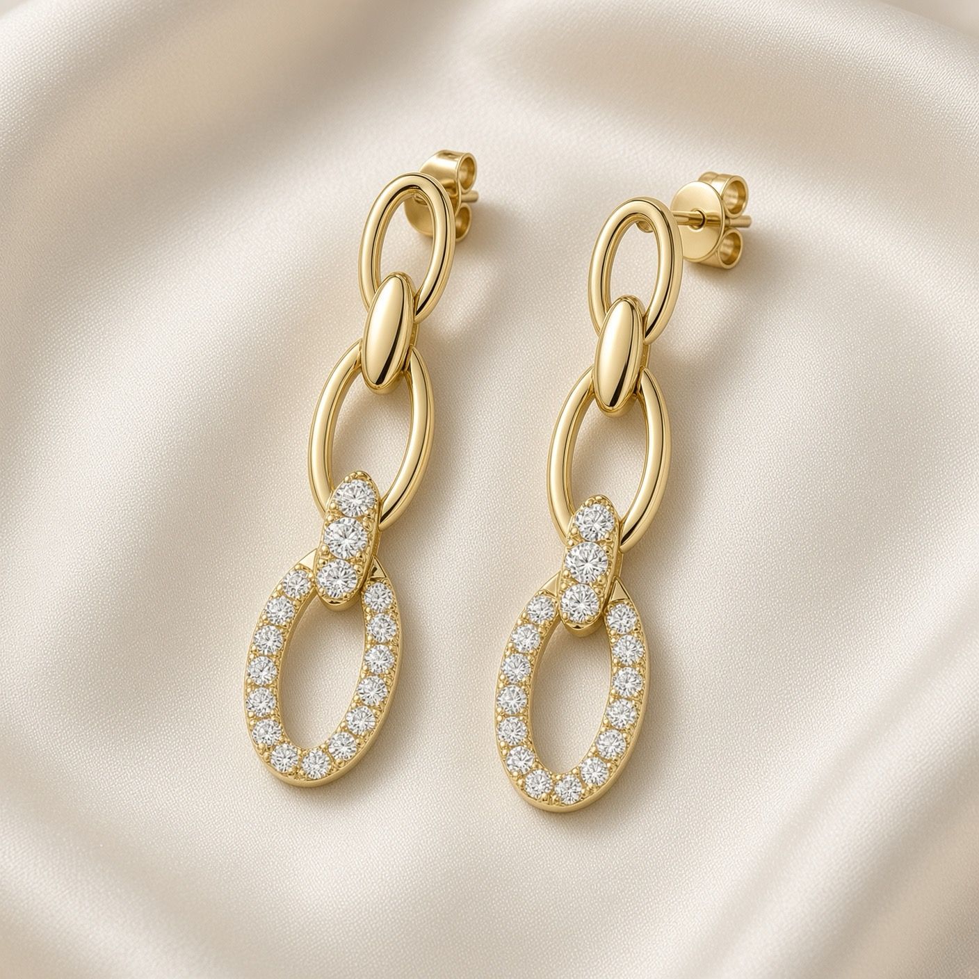 14K Y/G Diamond Link Dangle Earring, D: 0.50ct