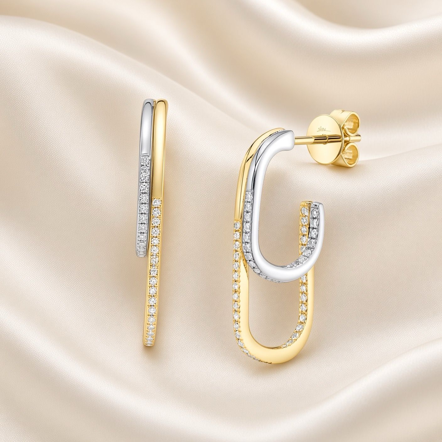 14K 2tone Double Half Hoop, D: 0.32ct