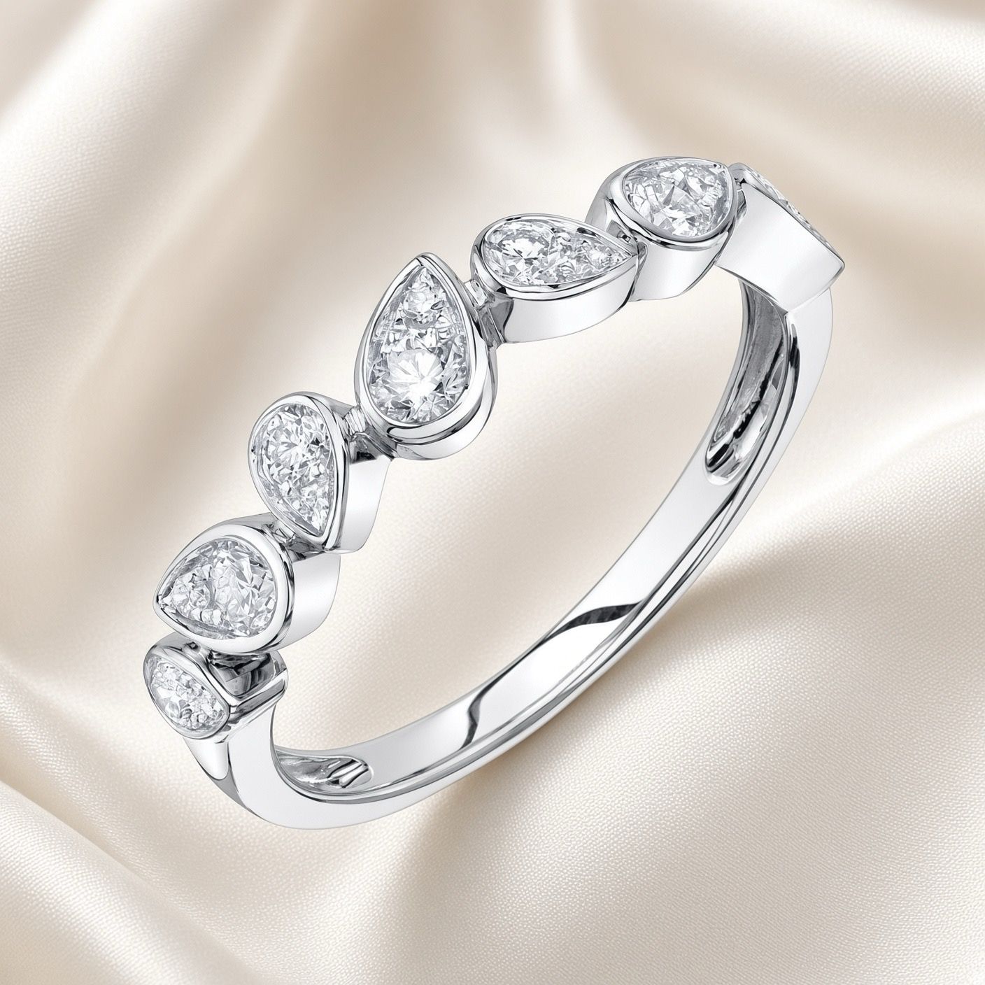 14K W/G Stackable Pear Diamond Ring, D: 0.39ct