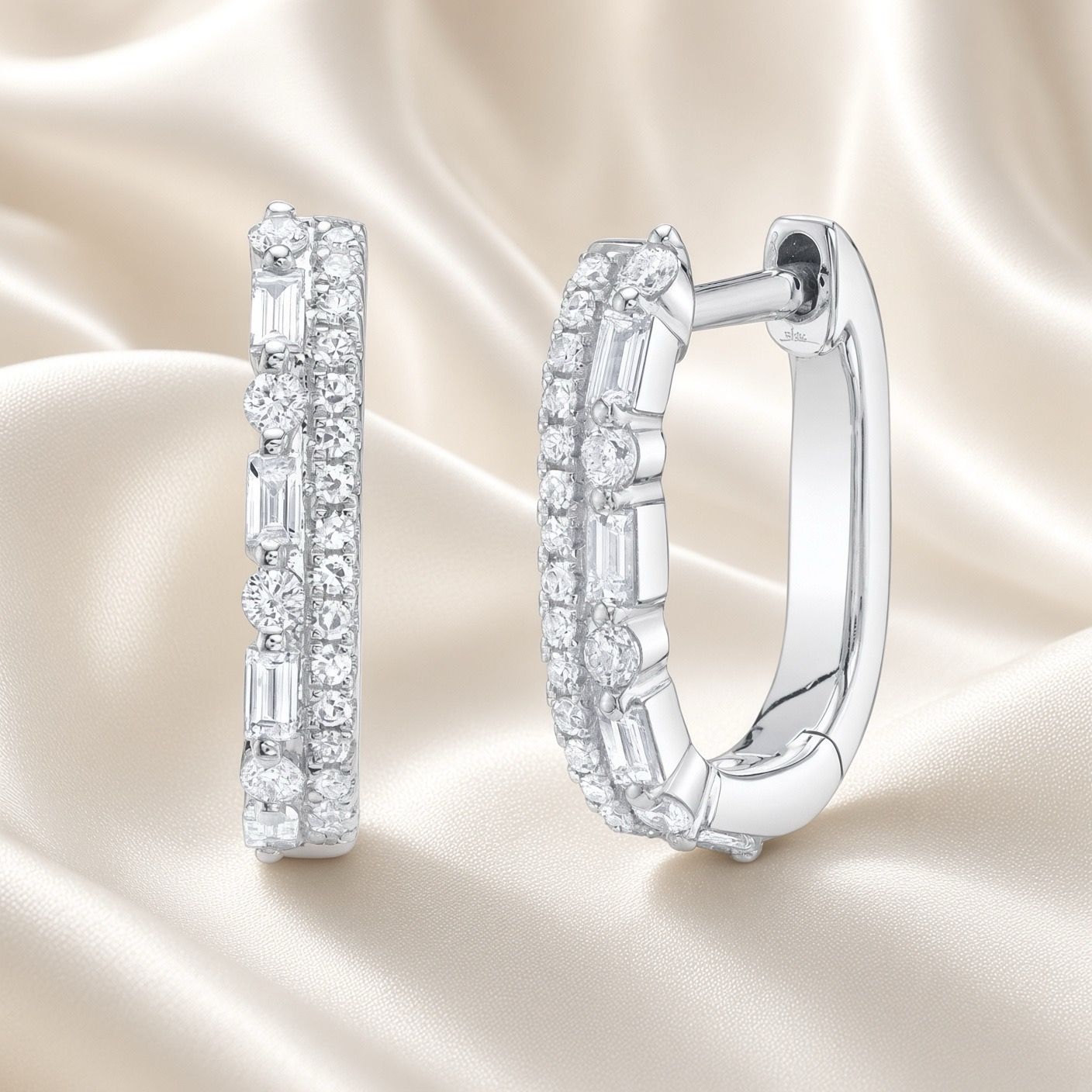 14K W/G Diamond Baguette Oval Earrings, D: 0.31ct