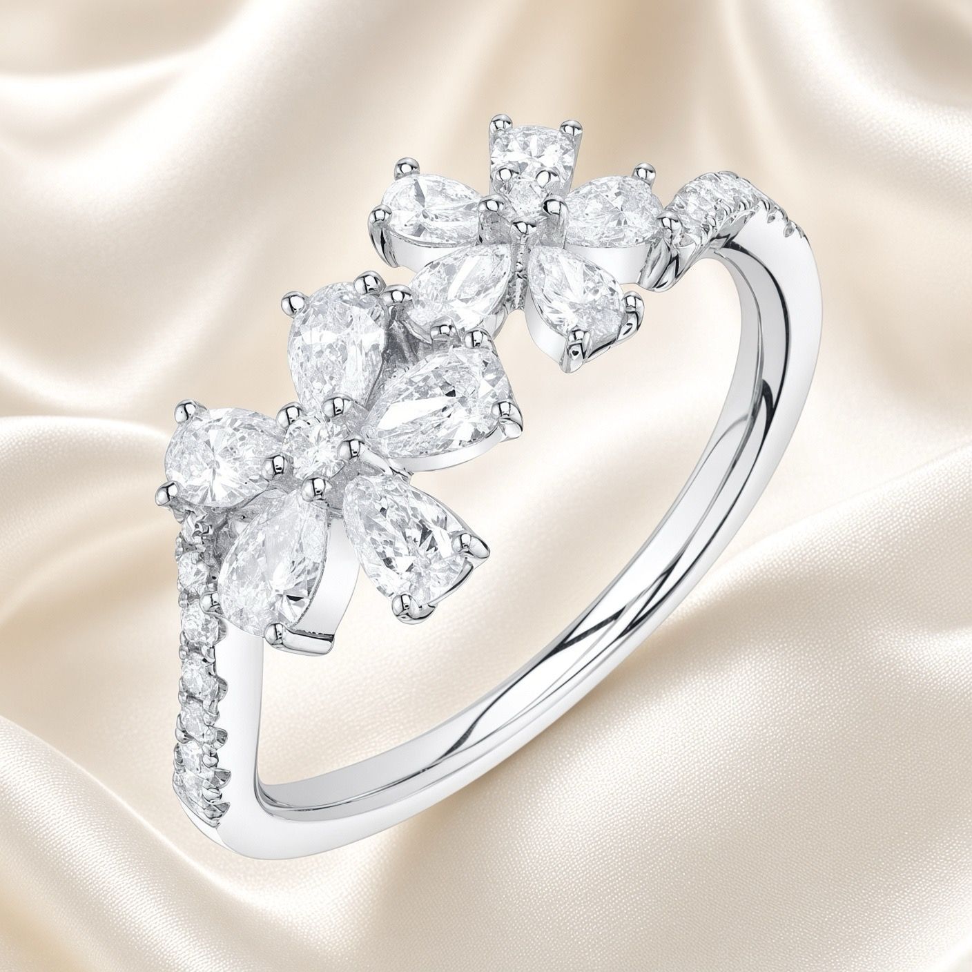 14K W/G Diamond Pear Flower Ring,  D: 0.86ct