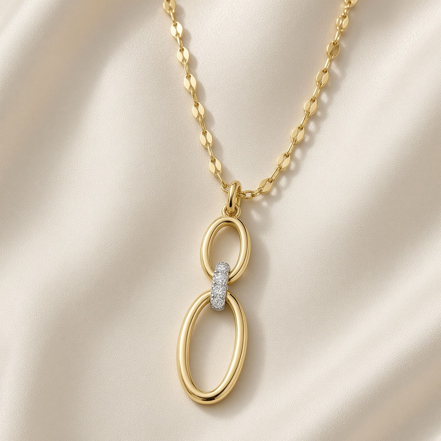 14K Y/G Diamond Oval Sparkle Necklace, D: 0.06ct