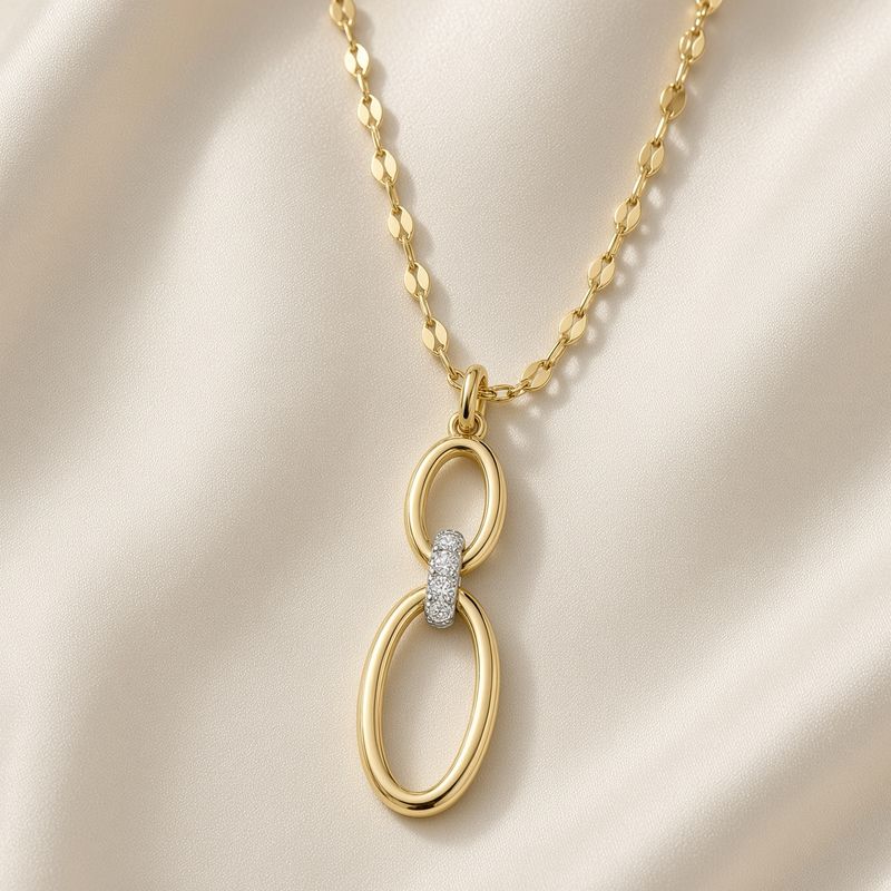 14K Y/G Diamond Oval Sparkle Necklace, D: 0.06ct