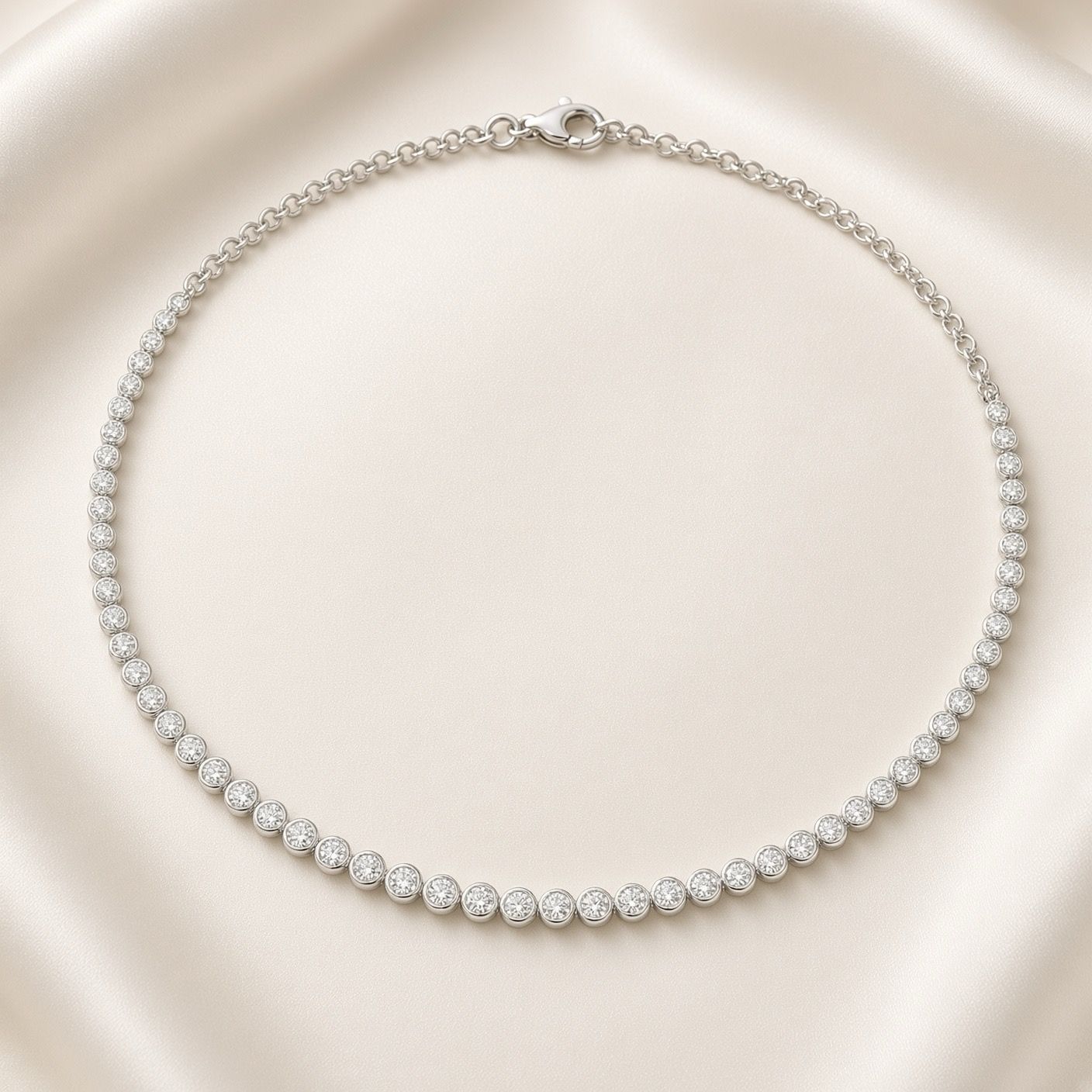 14K W/G Diamond Bezel Tennis Necklace, D: 2.00ct