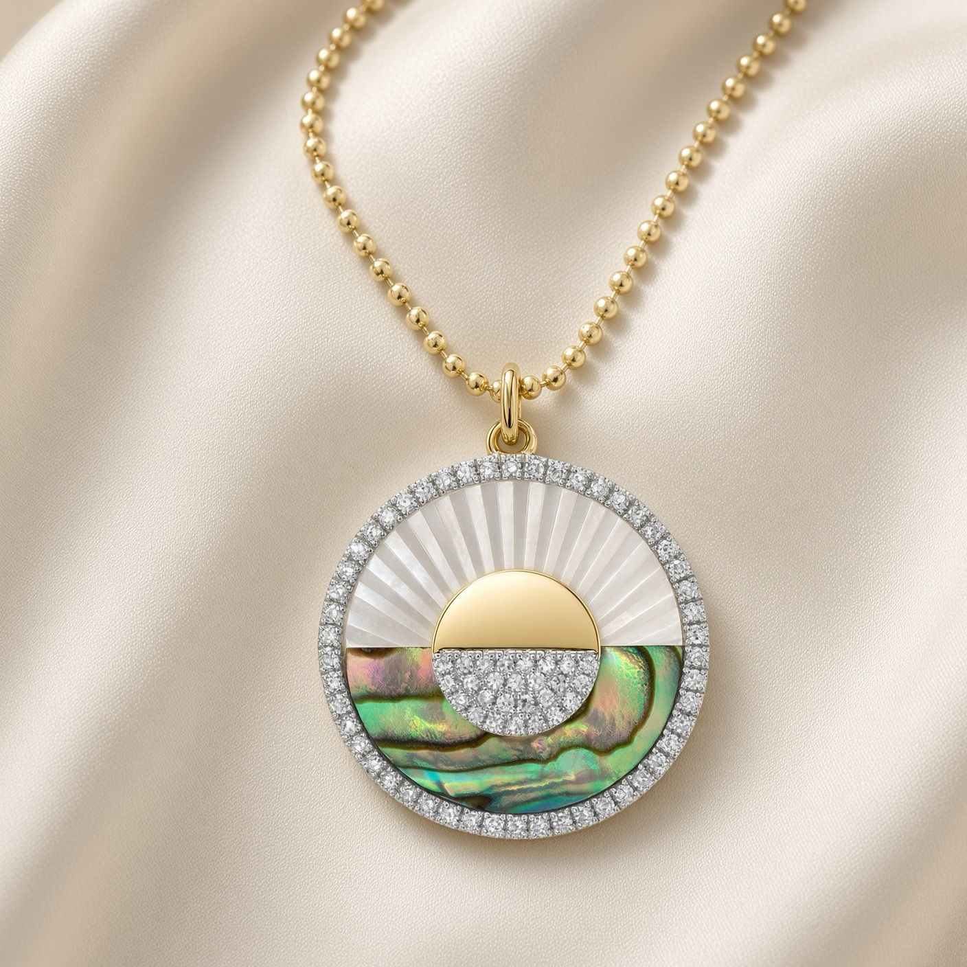 14k Y/G MOP Sunrise- Sunset Necklace, D:  0.20ct, AB: 3.06ct