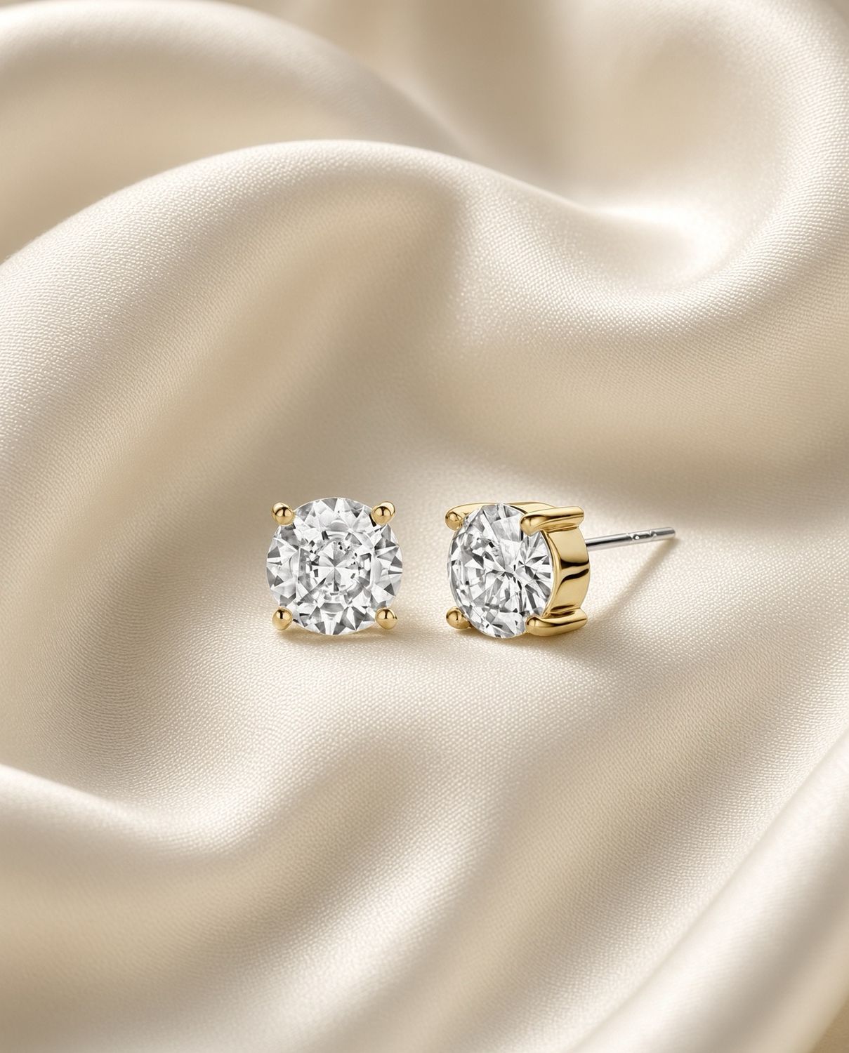 Vermeil Zirconia Stud Earrings, 9mm