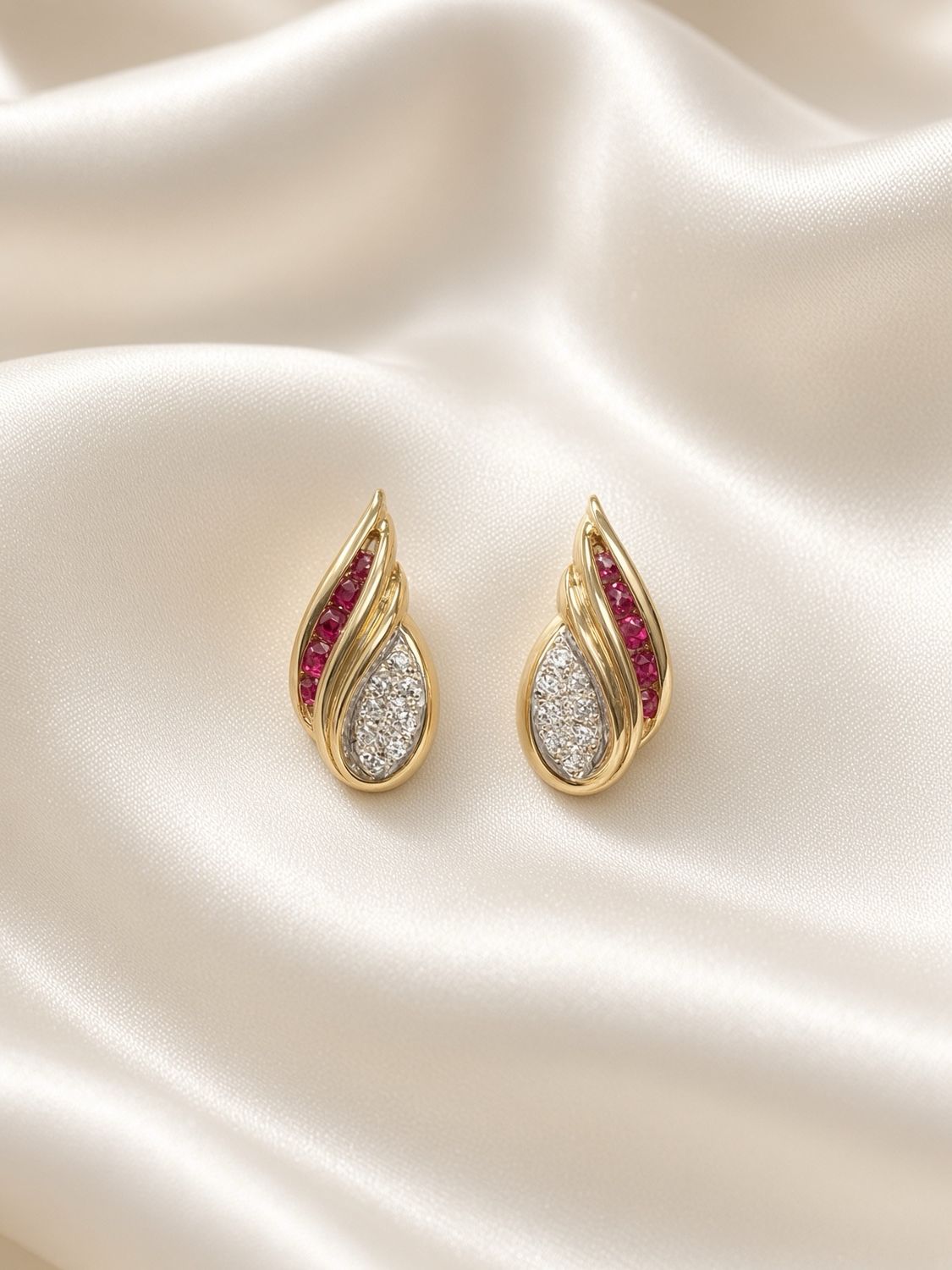 Vintage Ruby &amp; Diamond Swirl Earrings