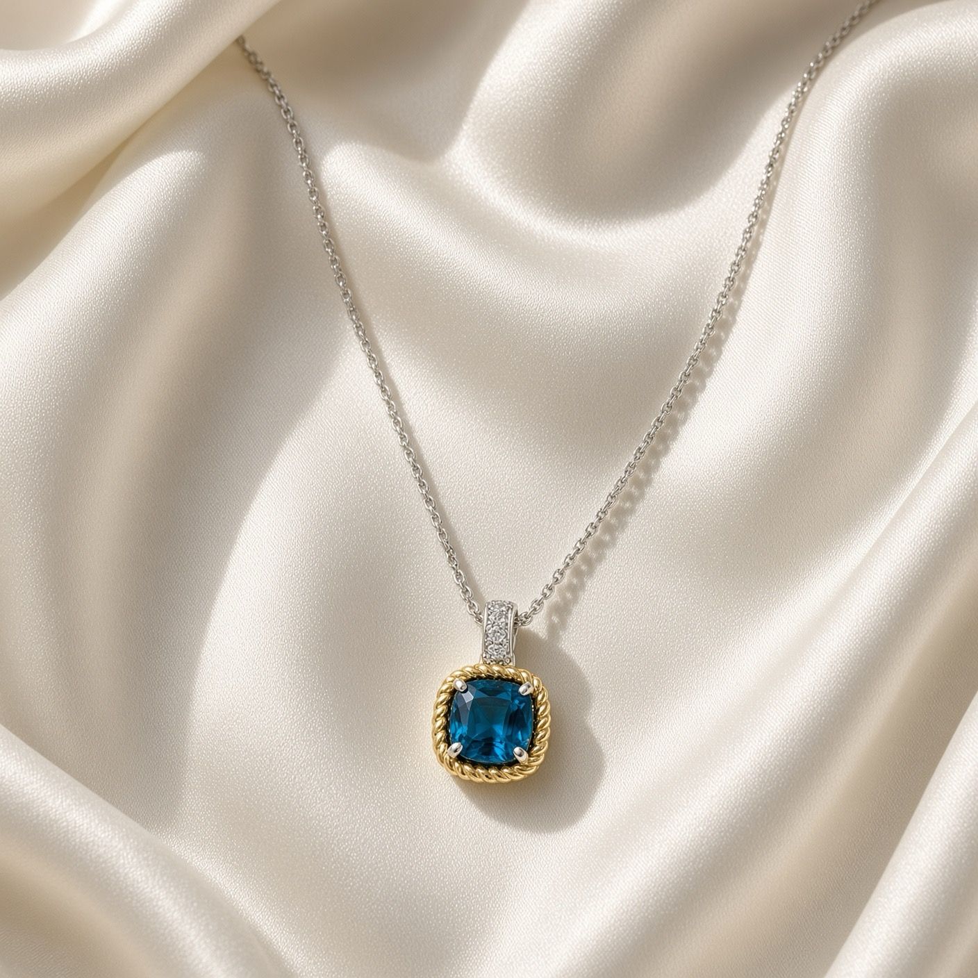 34111DB- Blue Zirconia Cushion Necklace