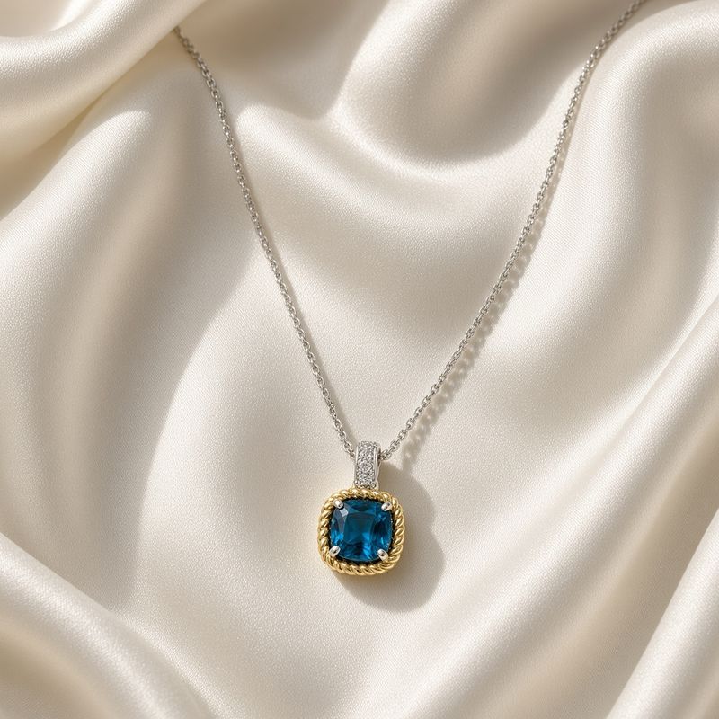 34111DB- Blue Zirconia Cushion Necklace