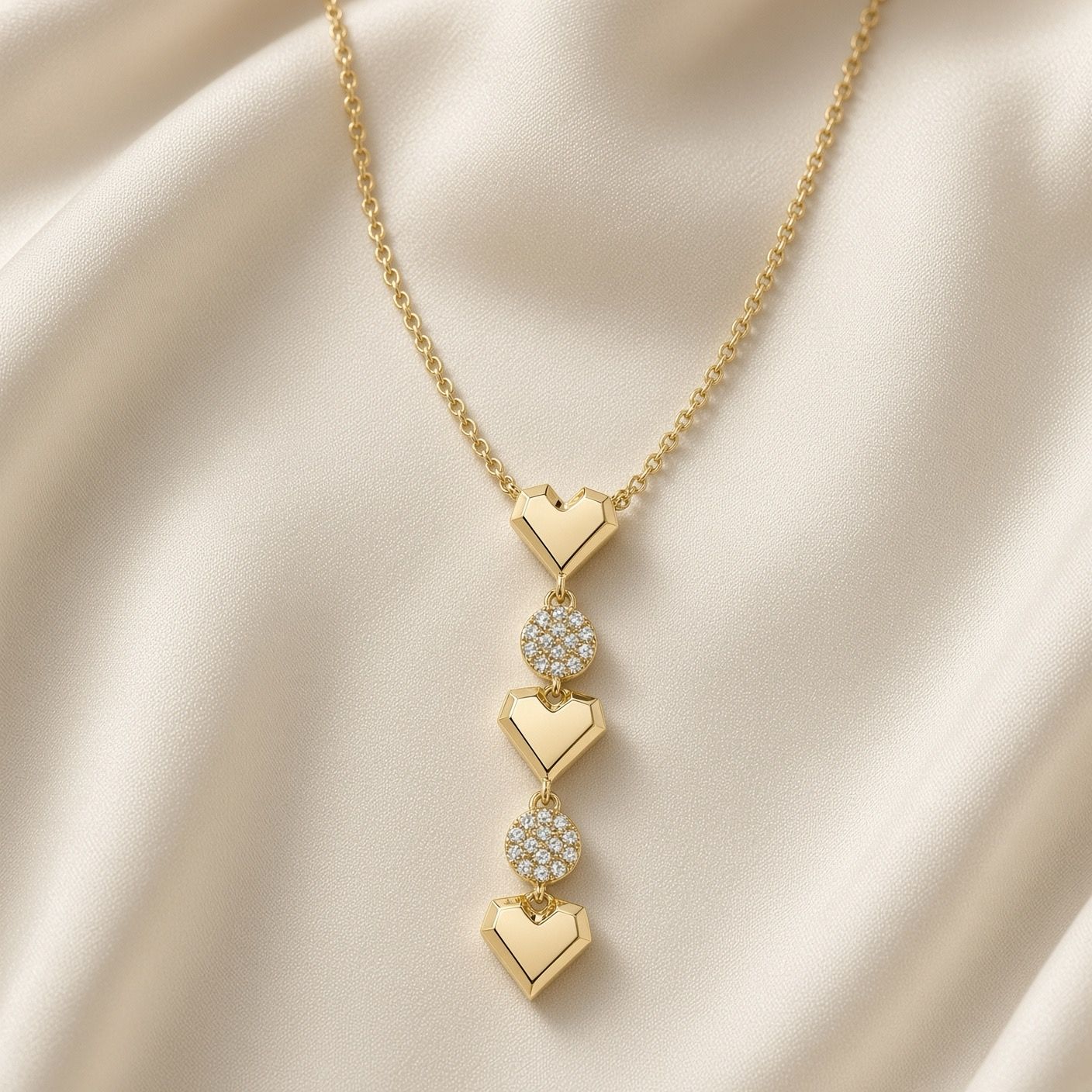 14K Y/G Geo Cut Heart and Pave Diamond Necklace, D: 0.07ct