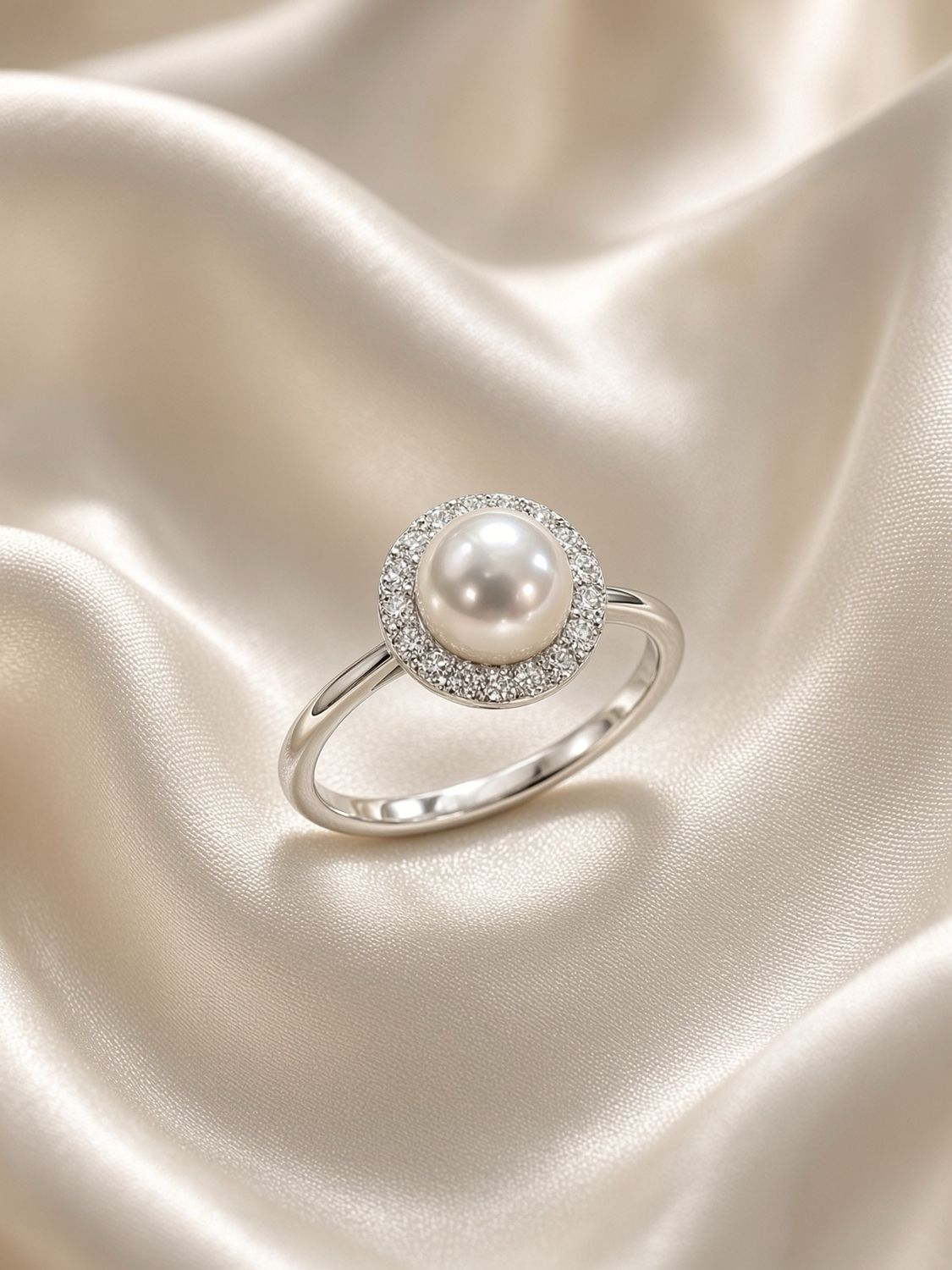Pearl &amp; Diamond Halo Ring