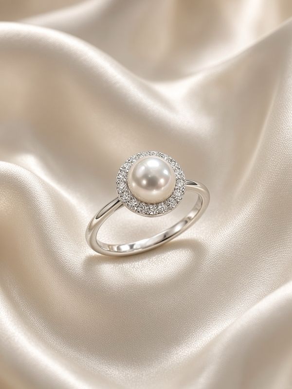 Pearl &amp; Diamond Halo Ring