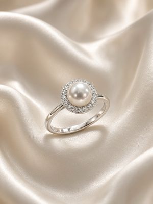 Pearl &amp; Diamond Halo Ring