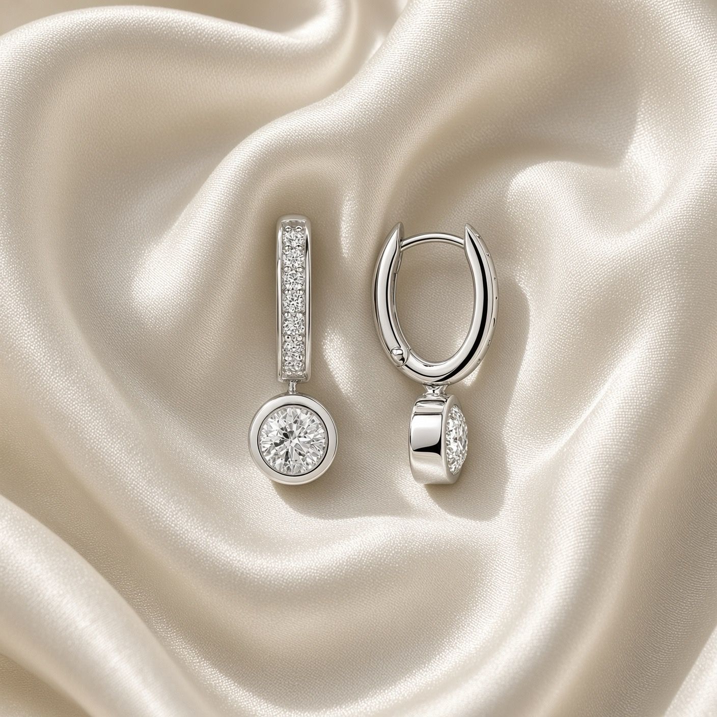 Silver Zirconia Dangle Hoops