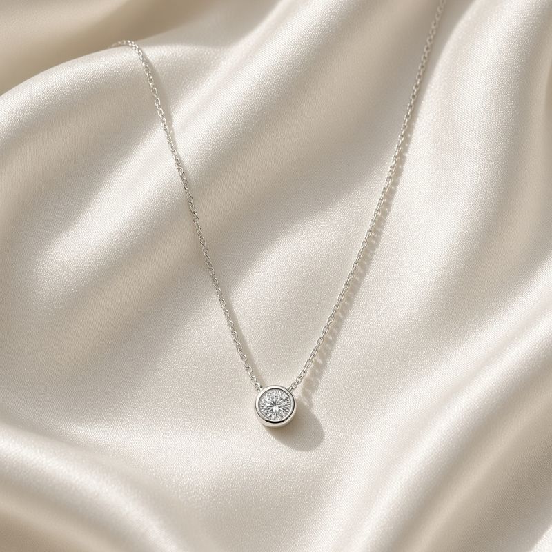 34124ZI- Classic Silver Bezel Set Necklace