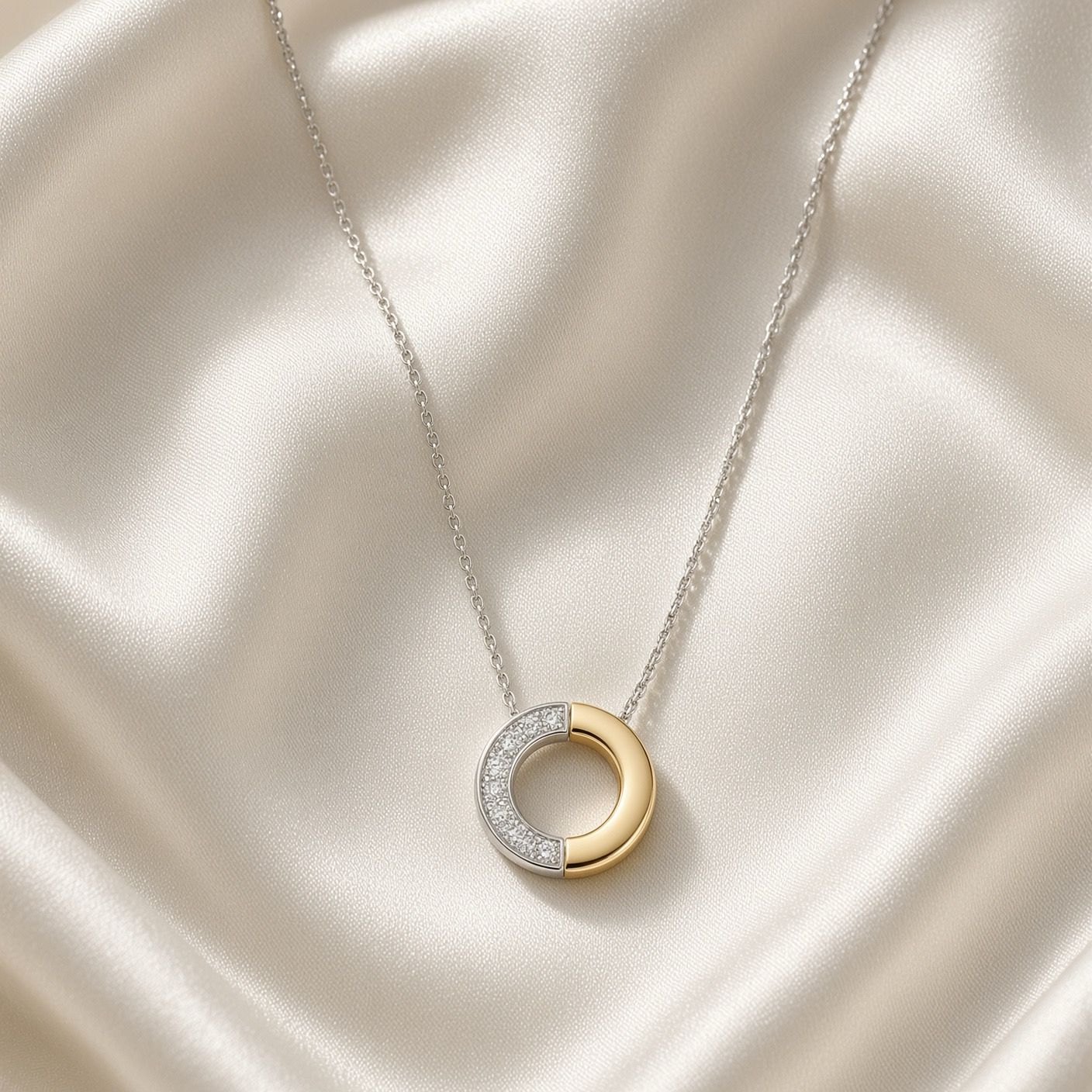 Two-Tone Pavé Circle Necklace