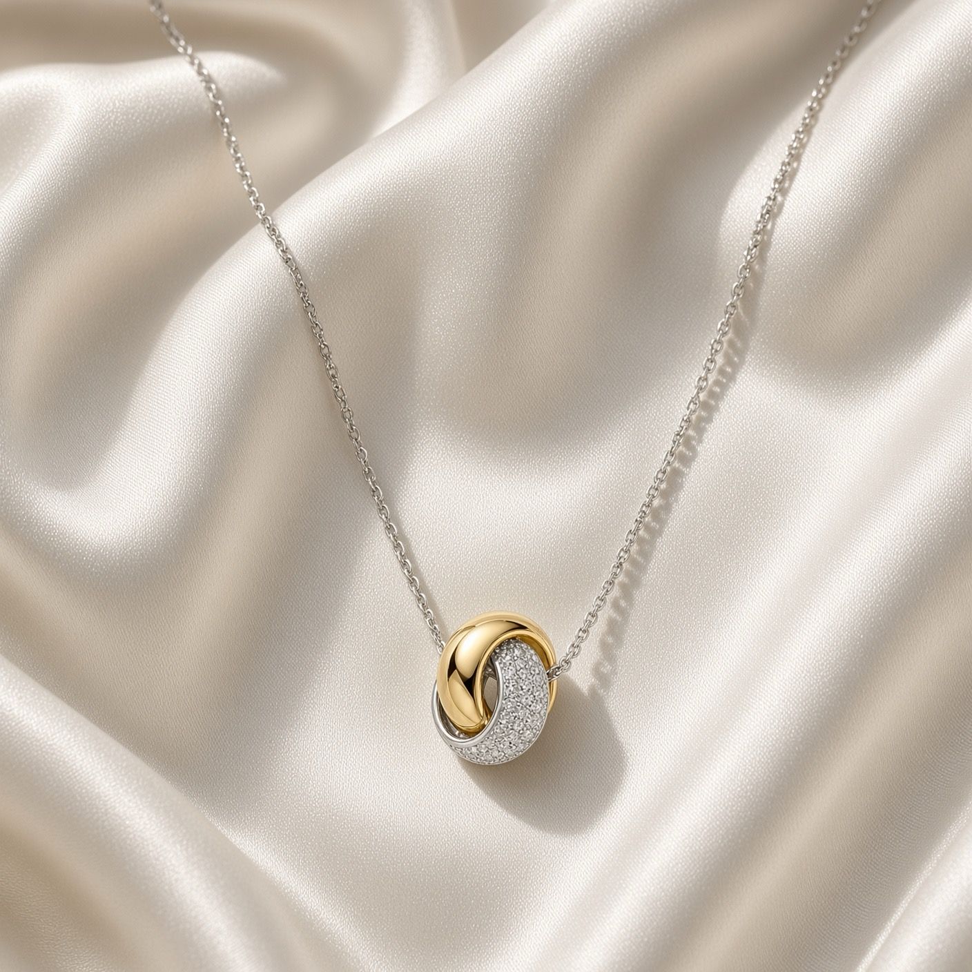 34118ZY- Bold 2-tone Crossover Necklace