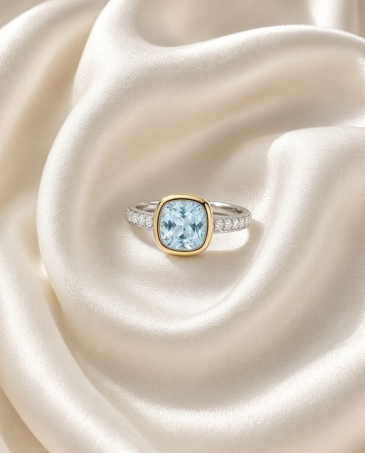 Light Blue Zirconia Cushion Ring